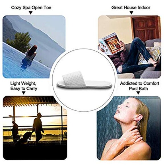 5 Pairs of Waffle Open Toe White Slippers-Two Size Fit Most Men and Women for Sp - Picture 3 of 7